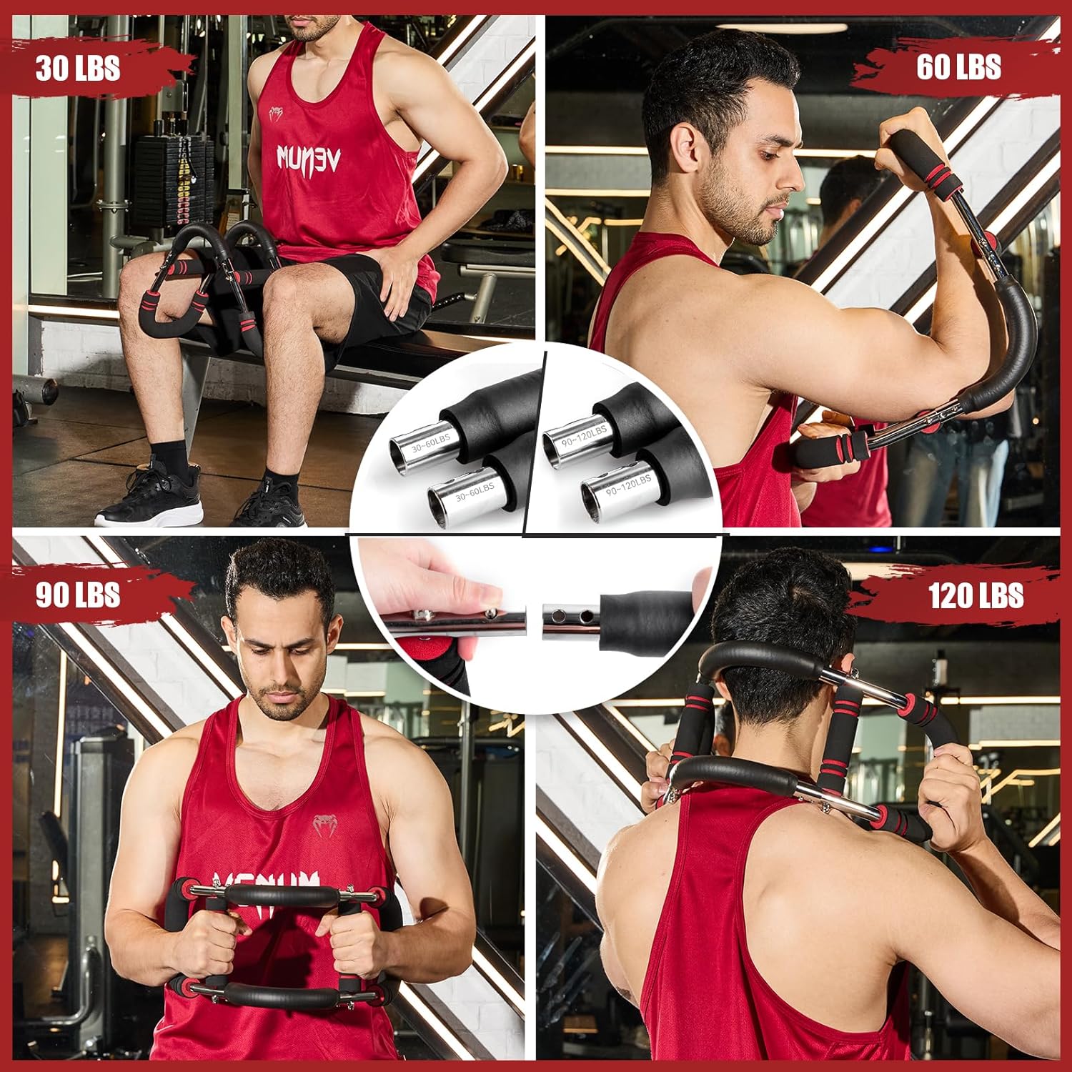 Twister Arm Trainer, 30-120 Lbs Adjustable Twister Arm Chest Exerciser with 4 Spring & Poster for Men & Women, Detachable Power Twister Home Fitness Equipment for Enhancing Upper Body Muscle