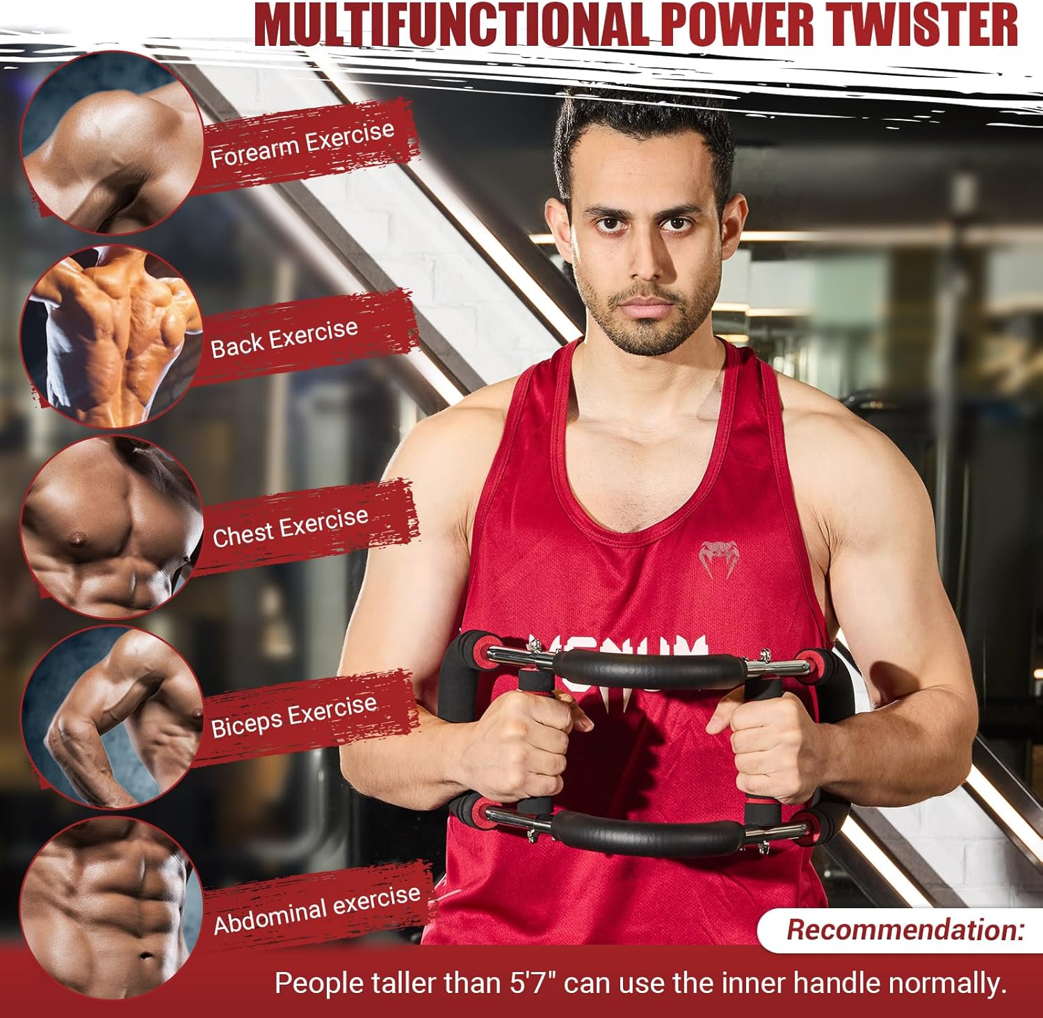 Twister Arm Trainer, 30-120 Lbs Adjustable Twister Arm Chest Exerciser with 4 Spring & Poster for Men & Women, Detachable Power Twister Home Fitness Equipment for Enhancing Upper Body Muscle